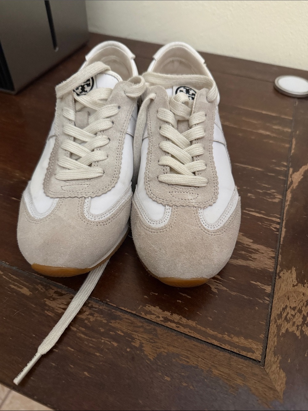 Tory Burch Neutral Suede & Leather Sneakers - Cream/White